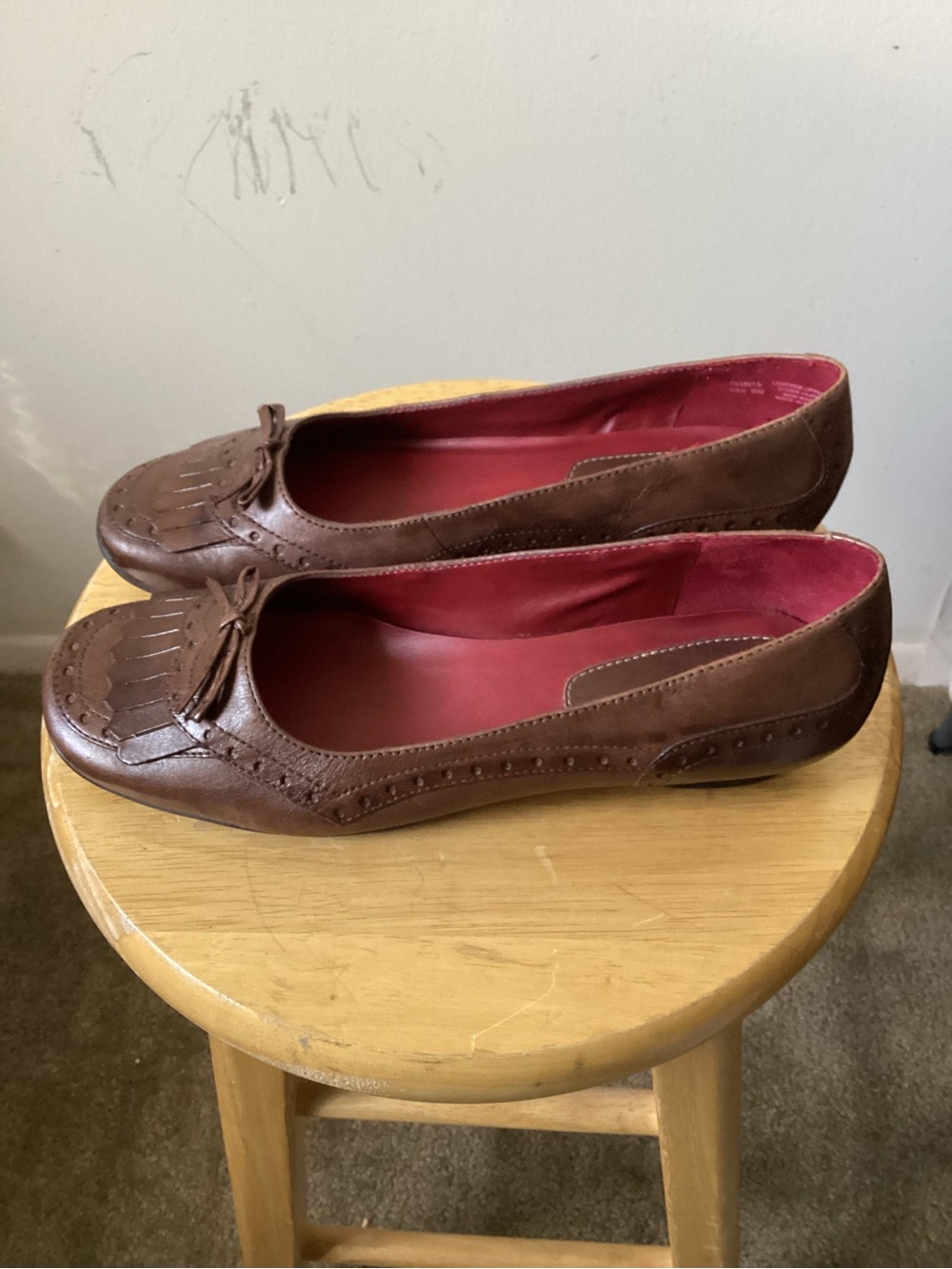 Naturalizer Brown Leather Kiltie Fringe Slip-On Loafers - Picture 2 of 6